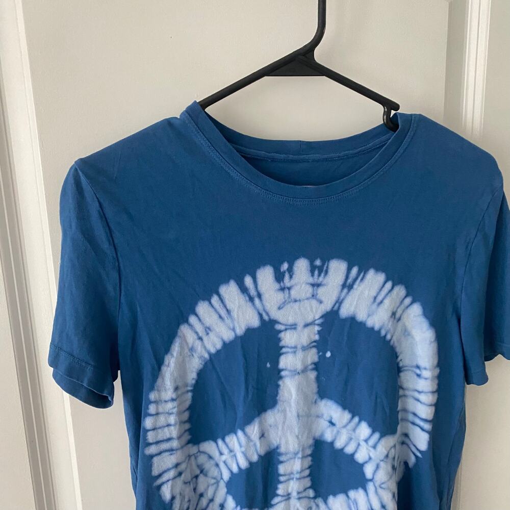 Raquel Allegra Women's T Shirt size 0 Tie Dye Peace T Shirt Blue White - Picture 10 of 14